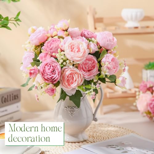 Geosar 8 Bundles Artificial Peonies Flowers Fake Silk Peony Bouquet Faux Peonies Flowers Bulk for Decoration Vase Floral Arrangements Wedding Party Table (Russet Red,Light Pink) - color: Russet Red, Light Pink