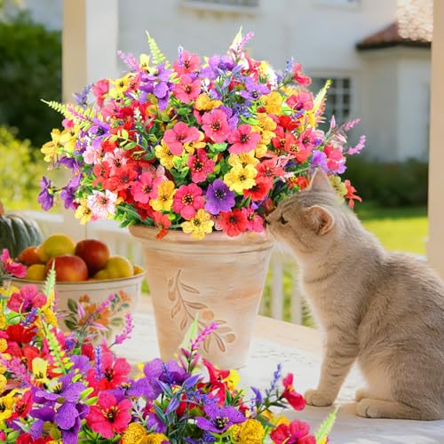 12 Bundles Artificial Flowers for Outdoors Decoration, UV Resistant Fake Silk Flowers Realistic, No Fade Faux Plastic Greenery Plants for Home Garden Patio Yard Porch Spring Decor(Multi Colors) - size: 12 Bundles