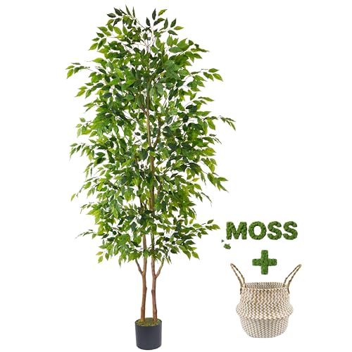 Warmplants 8ft Artificial Ficus Tree, 96” Realistic Ficus Leaves Large Fake Plant with Basket, Indoor Outdoor Potted Faux Tree for Home Garden Office House Livingroom Décor - color: Ficus, size: 8ft