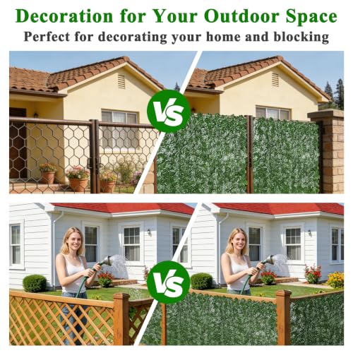 iCover Artificial Ivy Privacy Fence Screen, 59x98in Strengthened Joint Prevent Leaves Falling Off, Faux Hedge Panels Greenery Vines, Decorative Fences for Outdoor Garden - color: Green Maple Leaf, size: 59*98in