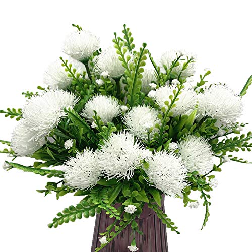 CATTREE Artificial Dandelion Plants, Plastic Flowers Shrubs Bushes Fake Grass Wedding Indoor Outdoor Home Garden Arrangements Party Decoration Planting Filler White 4 Pack - color: Dandelion-white-4 Pack