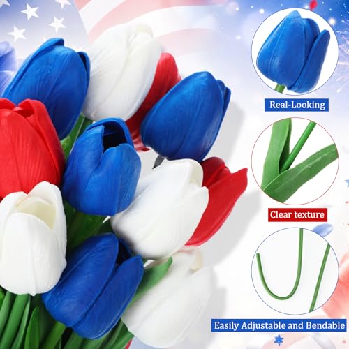 12 Pack Red White Blue 5 ft Artificial Hanging Tulips Garland, 4th of July Dangling Faux Tulip Wall Ceiling Patriotic Hanging Flower for Independence Day 250th Anniversary Home Party Decor - color: Red White Blue
