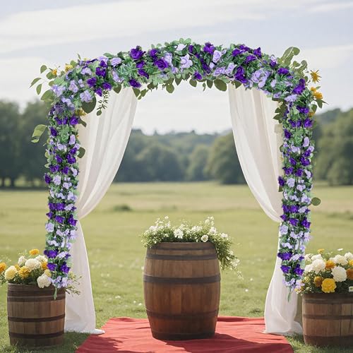 BSMYBO 10 Pcs 82 FT Artificial Purple Rose Flower Garland, Faux Silk Rose Garland, Purple Party Decorations, Lavender Flower Hanging Flower Vines for Backdrop Decoration Tea Party Wedding Birthday - color: Purple, size: 10pcs