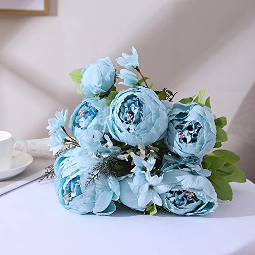 Duovlo Artificial Peony Silk Flowers Fake Flowers Vintage Wedding Home Decoration,Pack of 1 (Spring Blue) - color: Spring Blue