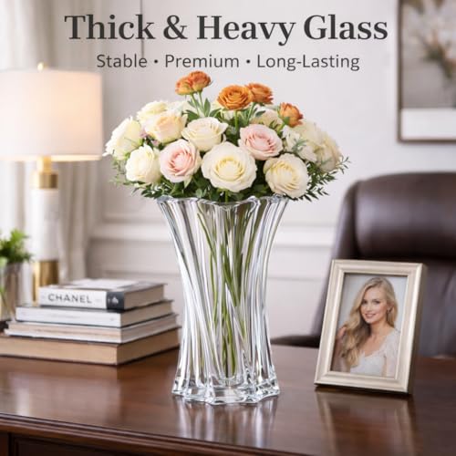 Crystal Glass Vase – Heavy Crystal Vase for Flowers with Weighted Bottom, Thick Durable Decorative Vases for Modern Home Decor, 9.8″ 3.5lb Clear Centerpiece (Rainbow-Colored) - color: Rainbow-colored