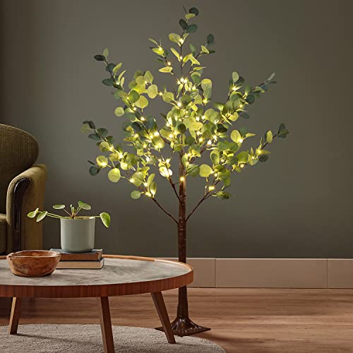 LIGHTSHARE 4FT Lighted Eucalyptus Tree 126L Warm White LED Artificial Greenery with Lights for Wedding Holiday Home Party Decoration Indoor Outdoor - size: 4ft