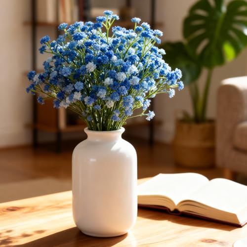 6 Pcs Babys Breath Artificial Flowers, Fake Babys Breath Flowers for Wedding Floral Arrangement Party Decor, Blue - color: Blue