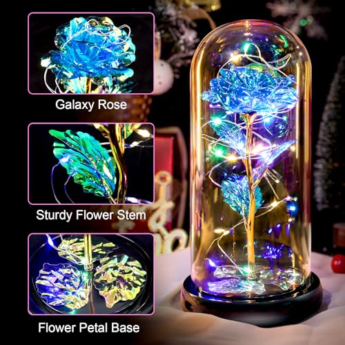 Mothers Day Flowers Gifts for Mom Women Birthday Gift Rechargeable Galaxy Glass Rose in Glass Dome Forever Crystal Eternal Rose Anniversary Mothers Day Roses Gifts for Daughter Wife Women Grandma Blue - color: Usb-c Blue