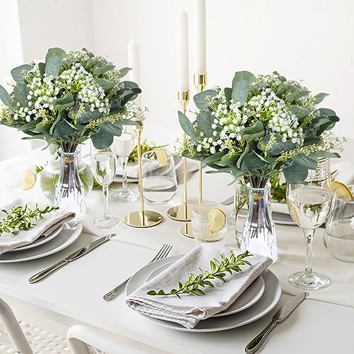 Hotop 100 Pcs Mixed Eucalyptus Leaves Stems Bulk Artificial Silver Dollar Greenery for Bouquet Faux Plant Branches for Wedding Bridal Bouquets Vase Floral Arrangement Home Decor