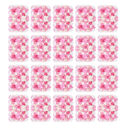 DNYSYSJ Flower Wall 20PCS 23.62" x 15.75" x 0.79" Champagne White & Pink Hydrangea Artificial Flowers Panel Silk Fabric Wall Mat for Garden Patio Wedding Stage Indoor Outdoor Decor - color: Pink and White, size: 20 pieces