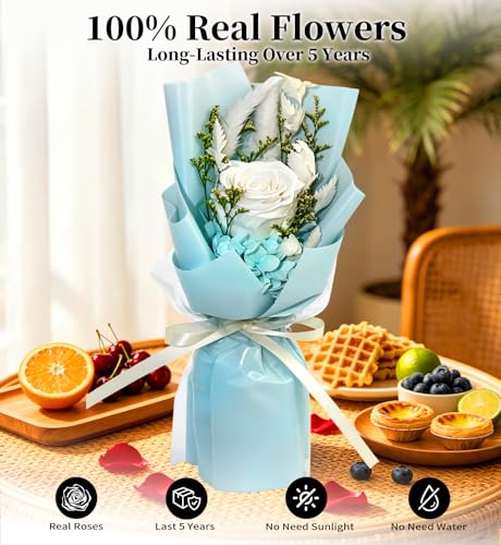 Preserved Flowers Bouquet,Flowers For Delivery,White Rose Bouquets,Birthday Flowers Gifts For Women Mom Grandma Wife Friends,Real Roses Gift From Daughter Valentine’S Day Mothers Day Anniversary - color: White, size: Rose Bouquet