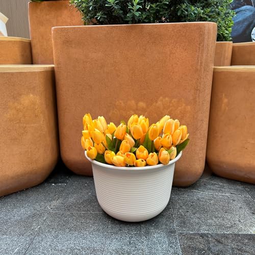 Artificial Fake Flowers Tulip for Outdoor Decoration,UV Resistant Faux Plastic Fabric Greenery Shrubs Plants Fake Flowers Hanging Planter Kitchen Home Garden Wedding Decor (Yellow) - color: Yellow