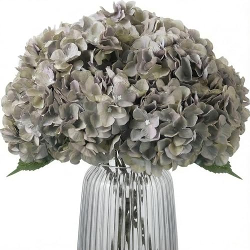 2Bouquets Artificial Fake Flowers Plants Silk Hydrangea Arrangements Wedding Bouquets Decorations Plastic Floral Home Kitchen Garden Party Festival Bar DIY (Gray Green,5 Flower Heads) - color: Gray Green，5 Flower Heads