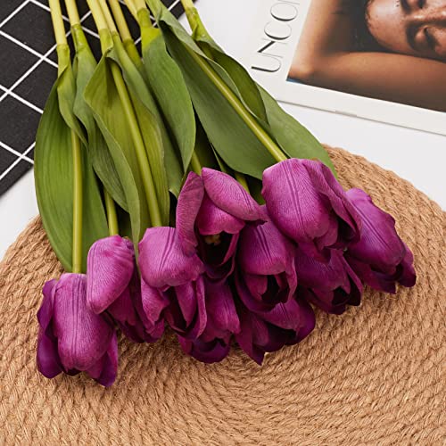 20PCS Artificial Tulips Real Touch Faux Flower Moisturizing Tulips for Photography Ornaments Home Garden Wedding Party Decor Fake Flowers (Purple) - color: Purple
