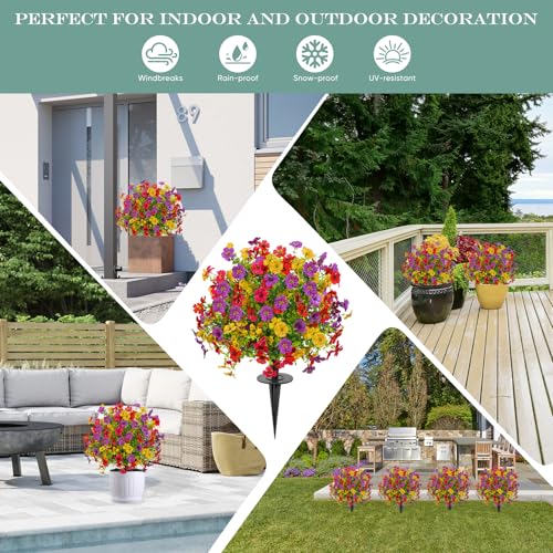 FAJUNZH Artificial Topiary Bushes for Outdoors with Spike, Boxwood Ball Fake Shrubs UV Resistant Faux Plants for Indoor Outdoor Fall Thanksgiving Halloween Decor (Colorful Violet) - color: Colorful Violet