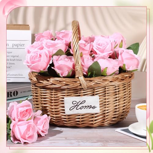 Lyrow 200 Pcs Artificial Roses Realistic Flowers Bulk Real Looking Fake Silk Rose Bouquets with Long Stem Flowers for Wedding Table Centerpieces Bridal Shower Party Home Garden Decor (Pink) - color: Pink