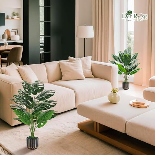 Der Rose 2 Pack 28" Tall Bird of Paradise Artificial Plants and Artificial Monstera Plants Tropical Fake Potted Banana Tree Faux Plants Indoor and Outdoor for Home Office Living Room Porch Decor