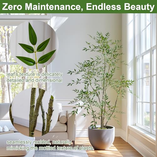 6ft Faux Bamboo Tree Artificial Nandina Tree Artificial Indoor Plants Realistic Fake Potted Tree with 800+ Leaves, Cement Planter - Home Office Decor Perfect for Housewarming Gift Non-Toxic - color: Green, size: 6ft