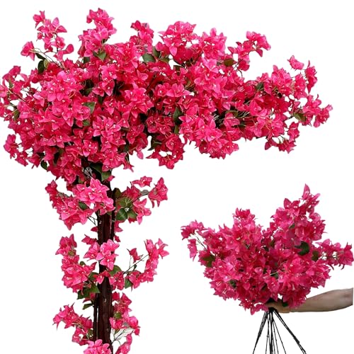 Pack of 16 - Artificial Bougainvillea Flower Stems Silk Bougainvillea Long Branches Full Blossoms for Home Wedding Table Centerpiece Shower Event Backdrop Indoor Outdoor Decorations (Fuchsia) - color: Fuchsia