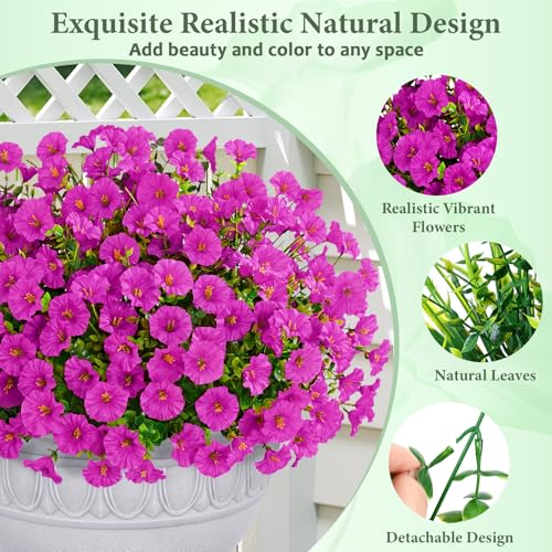 Yastouay Artificial Flowers for Outdoors, 26 Bundles Fake Outdoor Flowers, UV Resistant Artificial Plants & Flowers for Decoration, Fuchsia Realistic Morning Glory for Outdoor Porch Garden Decoration - color: Fuchsia, size: 26 Bundles