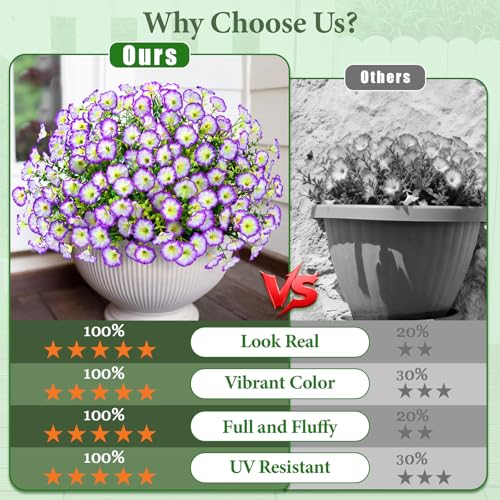 Yastouay Artificial Flowers for Outdoors, 14 Bundles Fake Outdoor Flowers, UV Resistant Artificial Plants & Flowers for Decoration, Purple/White Realistic Morning Glory for Outdoor Porch Garden - color: Purple/White, size: 14 Bundles
