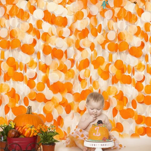 205 Ft Orange Party Decorations Big Circle Dots Backdrop Garland Ombre Orange Tissue Paper Polka Dot Hanging Streamer for Birthday Engagement Wedding Fall Autumn Thanksgiving Harvest Party Supplies - color: Orange
