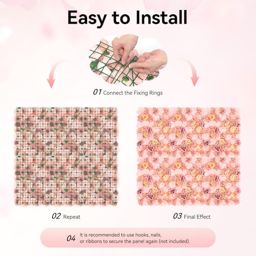 6 PCS Artificial Flower Wall Panels 3D Flower Wall Panel for Flower Wall Backdrop 16" x 24" Faux Flower Wall Mat Silk Hydrangea Rose Floral Panel for Party Wedding Wall Decorations Autumn Pink - color: Autumn Pink