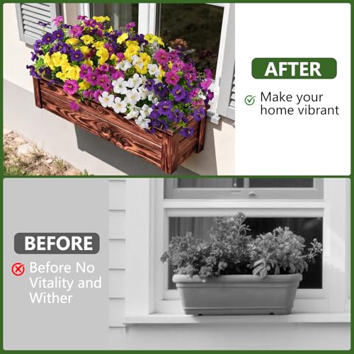 INQCMY Artificial Fake Flowers for Outdoors Decoration,12 Bundles Silk Colorful Morning Glory with Eucalyptus UV Resistant Look Real Faux Flowers for Planter Door Garden Porch Patio Balcony Yard - color: 1 Mixed Color(2 Double Purple,2 Deep Orchid,2 Yello