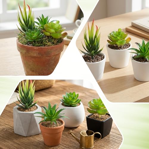 Styquenzer 6 PCS Fake Succulent Plants, Artificial Succulents Plant Mini Fake Succulents Plant Green Succulent Plants for DIY Crafting Home Floral Wall Office Decoration (Excluding Pots)