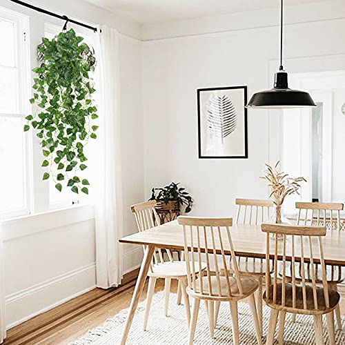 Uieke 2Pcs Fake Plants for Outside Fake Plant Decor 3.1ft Artificial Hanging Plants Fake Ivy Vine Faux Greenery Vine Plant for Home Room Wall Pot Hanging Planter Indoor Outdoor Décor - color: Green Radish