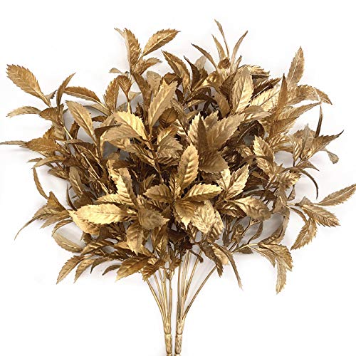 CATTREE Artificial Plants for Christmas, Plastic Grass Faux Shrubs Fake Leaves Simulation Bushes Home Indoor Outdoor Garden Wedding Festival Decoration Hall Office Table Planter Filler – Gold 2 Pack - color: Gold Grass -2 Pcs