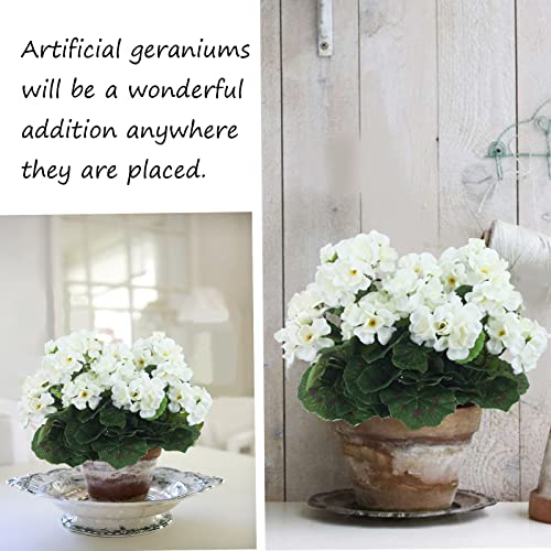 CISDUEO 2 Pcs Artificial Geraniums for Outdoor Silk Flowers White Artificial Geranium Bush Faux Flowers Geraniums for Floral Home Decor Indoor Garden Patio Grave Cemetary Vase Table Centerpiece - color: White