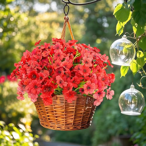 16 Bundles Artificial Flowers for Outdoors Fake Red Flowers Faux Plants for Indoor Outside Garden Porch Window Box Hanging Planters Home Farmhouse - color: Red, size: 15inches-16pcs