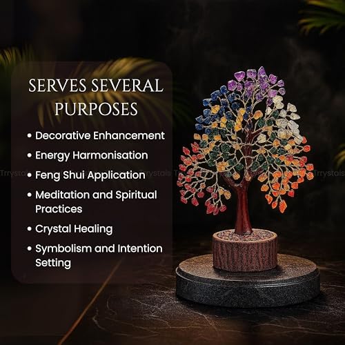 7 Chakra Handmade Natural Gemstone Tree | Birthday Gift for Women | Decorative Bonsai Tree for Home & Office Décor | Gift for Mom & Loved Ones (Multicolour) - color: Seven Chakras Tree