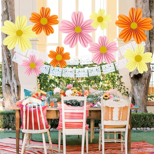 YUNXUAN Pink and Orange Party Decorations Paper Fan Paper Flowers Decorations for Wall Floral Backdrop Classroom Baby Shower Birthday Flower Wall Decor Pack of 9 Pink Orange - color: Pink and orange