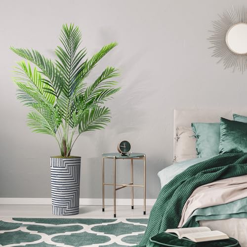 Artificial Tree in Modern Geometric Pattern Planter, Fake Areca Tropical Palm Silk Tree for Indoor and Outdoor Home Decoration - 66" Overall Tall (Plant Pot Plus Tree) - style: Areca Palm Tree