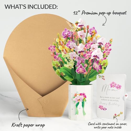 Lovepop Birthday Bouquet for Mom | Orchid Bouquet and Birthday Sentiment | 12" Bouquet | Mailable Envelope included - color: Orchid Birthday Bouquet and Sentiment Set for Mom