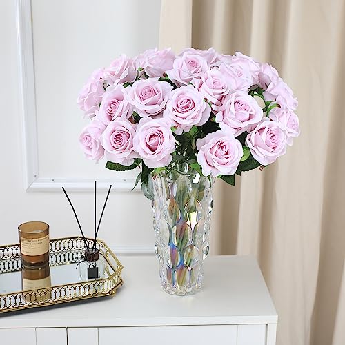 Tifuly Light Purple Roses Artificial Flower - 12 Pcs Long Stem Silk Roses, Realistic Fake Roses with Stems for Bridal Bouquets, Home and Office DIY Decor - color: Light Purple