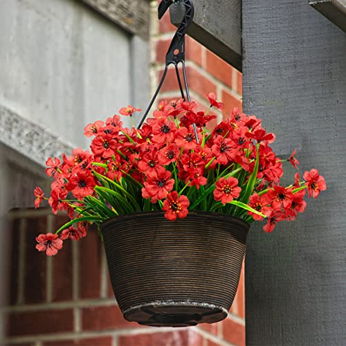 LikSoor 21 Bundles Artificial Outdoor UV Resistant Flowers No Fade Fake Outside Flowers Plastic Greenery Faux Shrubs Garden Porch Window Box Home Decoration (red) - color: Deed Red