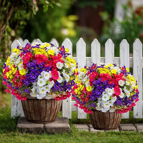 AXYLEX Artificial Flowers Outdoor Shrubs - 16 Bundles Fake Plants UV Resistant No Fade Faux Plastic Greenery Home Garden Porch Patio Decoration (1, Multi16-2) - color: Multi16pcs - Red Pink+purple+yellow