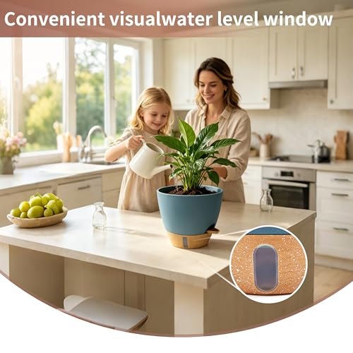 12"/10"/9"/8" Self Watering Pots with Visual Water Window,Extra Large Self Watering Plant Pots with Drainage Holes & Saucers,Blue Planters for Indoor Plants,4-Pack - color: Blue