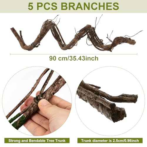 Suncalla 5 Pcs Artificial Bendable Tree Branches for Decoration Fake Trunk Garland Twigs Leaves Cherry Blossom Grape Vines for Wall Hanging Front Door Reptile Habitat Decoration (35in,Original) - color: Original, size: 35in
