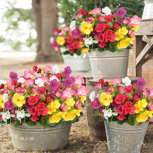 5 Pcs Artificial Flowers for Outdoors Hibiscus Spring Summer Decor Multicolor Artificial Tropical Flowers Realistic UV Resistant Silk Hibiscus Flowers for Outside Planter Front Door Porch Patio - color: Red+fuchsia+yellow+pink+white