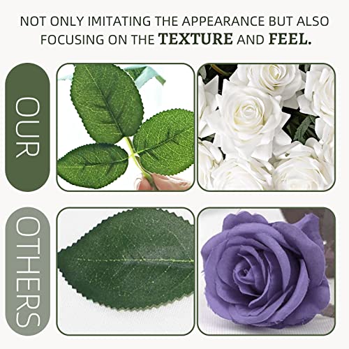 ZMZQ&flw White Roses Artificial Flowers 12PCS, Real Touch Silk Flowers, Realistic Single Fake Flower with Stems Leaves for Wedding Table Bouquet Home Decor - color: White 12pcs