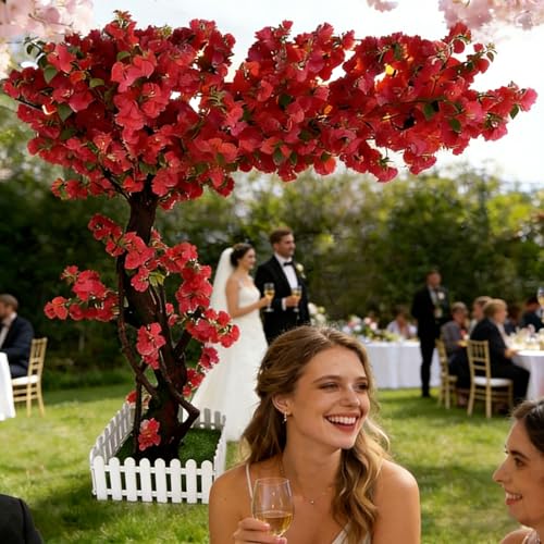 Big Artificial Cherry Blossom Trees 6ft White for Home Decor Indoor Outdoor,Arbol De Cerezo Artificial Grande,Faux Fake Cherry Blossom Tree for Garden Party Wedding (Red, 6.6x5.3ft) - color: Red, size: 6.6x5.2ft