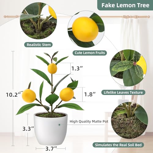2 Pack Small Artificial Orange Tree Potted, 10.2" Fake Lemon Plant | Realistic Mini Faux Lemon Plant with Pot, Fade & Weather Resistant, Durable No Aging, Ideal Indoor Decor for All Home Styles - color: Lemon-2pcs