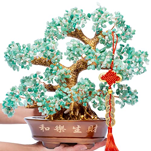 Natural Aventurine (1,251 Gemstone Count) Chakra Crystal Tree with Healing Properties - Home & Office Bonsai Feng Shui Money Tree Decoration for Luck, Success and Intelligence - 14" - color: Aventurine