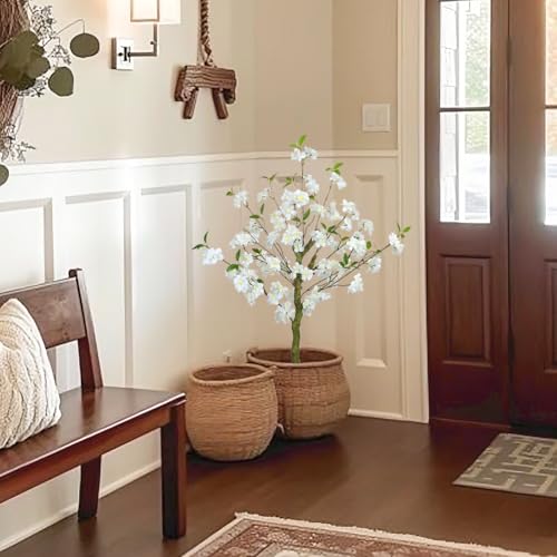 3 FT Artificial Cherry Blossom Tree in Black Pot, White Faux Sakura Tree with Planter for Indoor Decorations, Real Touch Fake Plants Potted for Home Bedroom Living Room Entryway & Office Decor - color: White