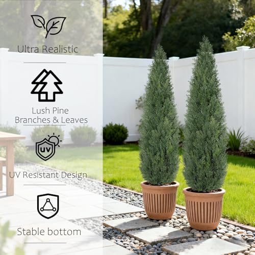Artificial Cedar Topiary 4 FT Faux Cedar Trees for Outdoor Planters Evergreen Plant, 48 inch UV Rated and Lush Fake Cypress Tree Shrubs for Gateway Front Door Porch Patio Garden, Set of 2 - color: Light Green, size: 4 FT
