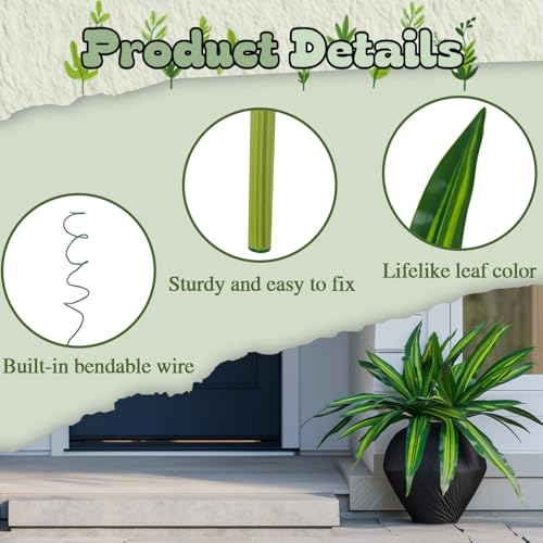 ucky 19.5" Artificial Dracaena Leaves Branches (20 Leaves, Gradient Green), 3D Textured Faux Tropical Plant Centerpiece for Living Room Decor - color: 2pcs Gradient Green, size: 20 Leaves